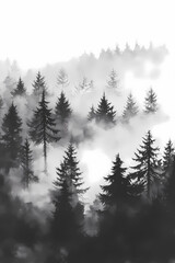 The misty forest. Watercolor illustration