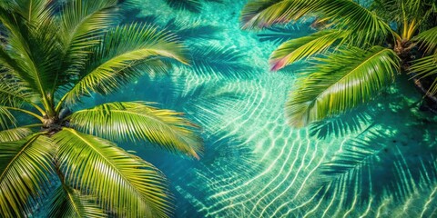 Tropical Paradise Overhead View of Lush Palm Fronds Over Clear Aqua Water