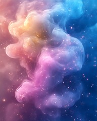 Colorful smoke swirls with glitter.
