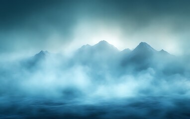 Naklejka premium Misty mountains shrouded in fog at dawn.