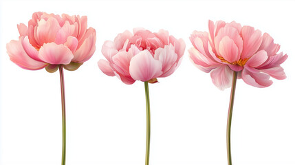 Watercolor set of blush peonies flowers isolated on white background