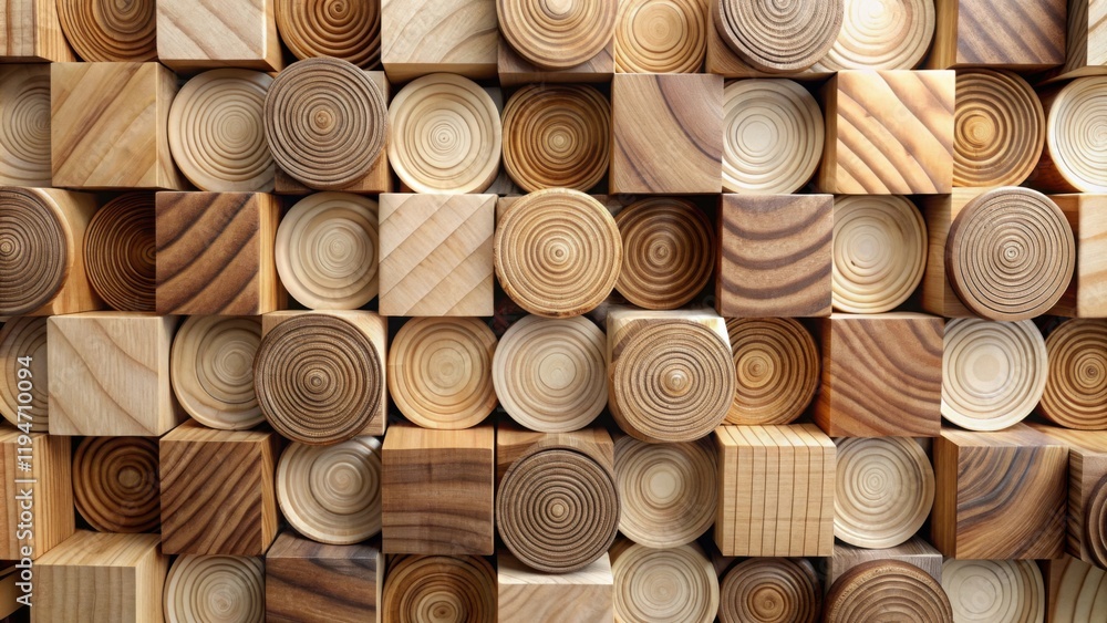 Poster Wooden Blocks Abstract Texture Background Featuring Circular and Square Shapes in Various Shades of Brown
