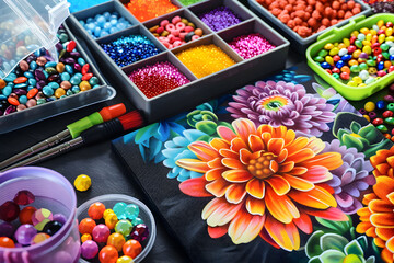 Intricate Stages of Diamond Painting featuring Beautiful Floral Design Artwork