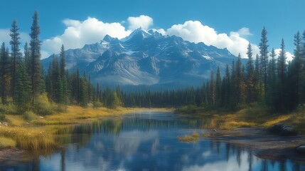 Majestic mountain reflected in calm lake. (1)