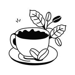 Coffee cup, hot beverage, tea cup with steam vector design