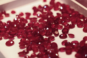 Gemstones are selected multi-colored gems in a jewelry box.
