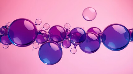 Purple soap bubbles abstraction on pink backgriund, Bright,  futuristic  banner