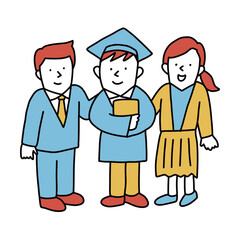 卒業生をねぎらう両親・先生・講師のイラストレーション