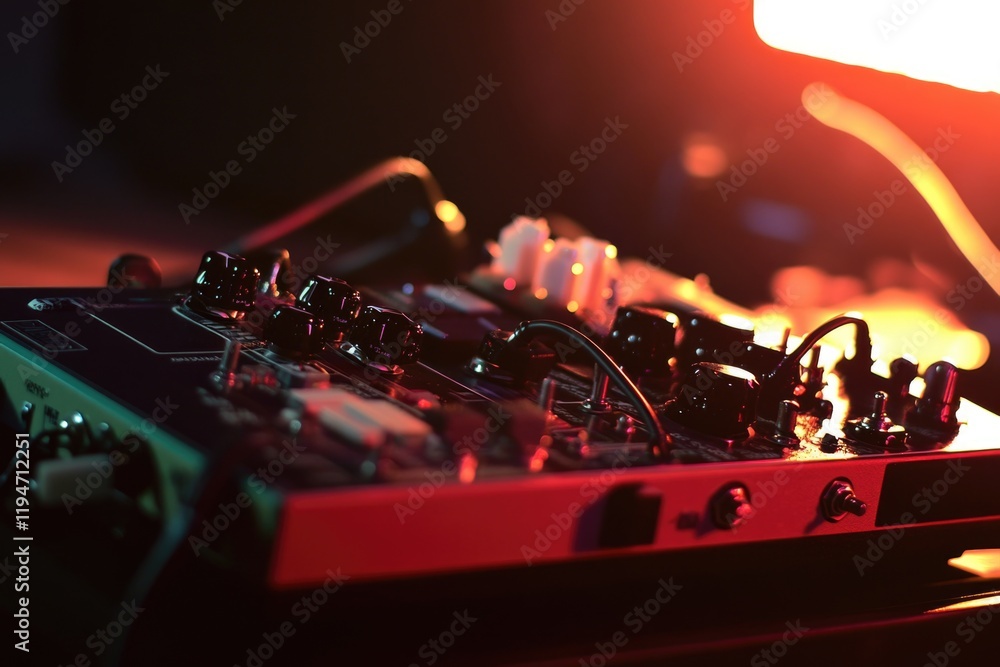 Poster A close-up view of a sound board on a table, ideal for use in educational or technical settings
