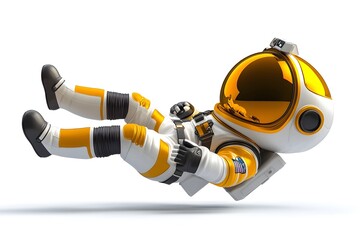 Curious 3D Cartoon Astronaut Floating in Futuristic Sci Fi Space Design