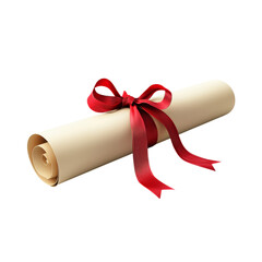 Elegant Scroll with Red Ribbon on White Background Isolated on transparent background