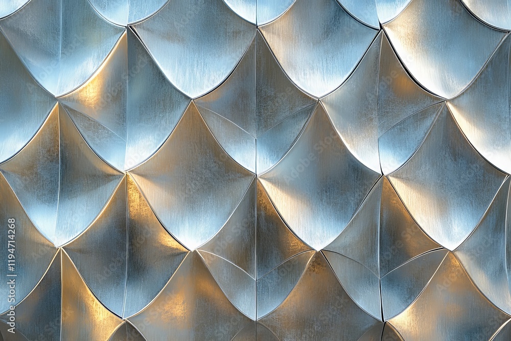 Poster an abstract composition of silver geometric shapes reflecting light, presenting a modern artistic st