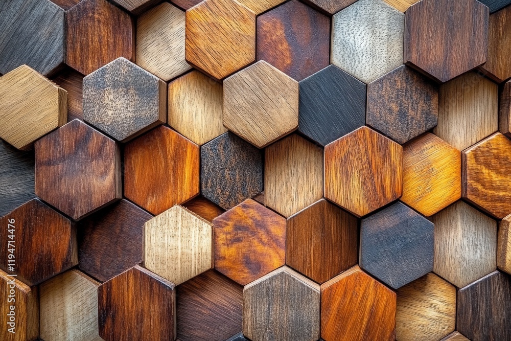Poster a dynamic mosaic of colorful wood hexagons creates a vibrant visual interest, with a blend of textur