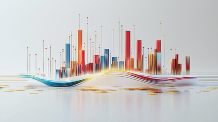 Obraz premium Abstract white background with Colorful charts and graphs with statistics to innovative analyze business potential and forecast future development of companies growth.