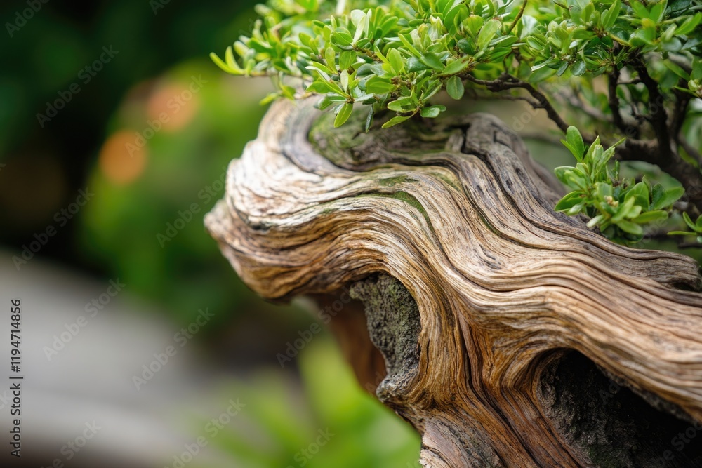 Poster a close-up view of a tree trunk with a plant growing out of it, perfect for nature-inspired designs 