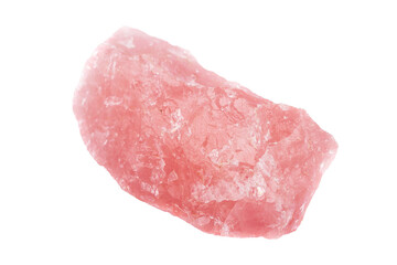 pink, quartz mineral stone on a white background close up