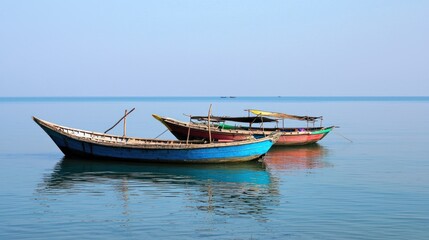 Fototapeta premium Colorful Fishing Boats at Sea