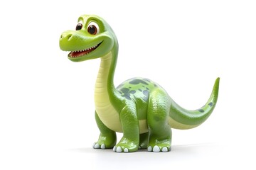 Obraz premium Friendly 3D Cartoon Green Dinosaur Smiling on Isolated White Background