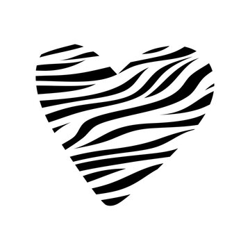 Logo con silueta de coraz&oacute;n con relleno de piel de tigre o cebra en espacio negativo para tarjetas y felicitaciones de San Valent&iacute;n