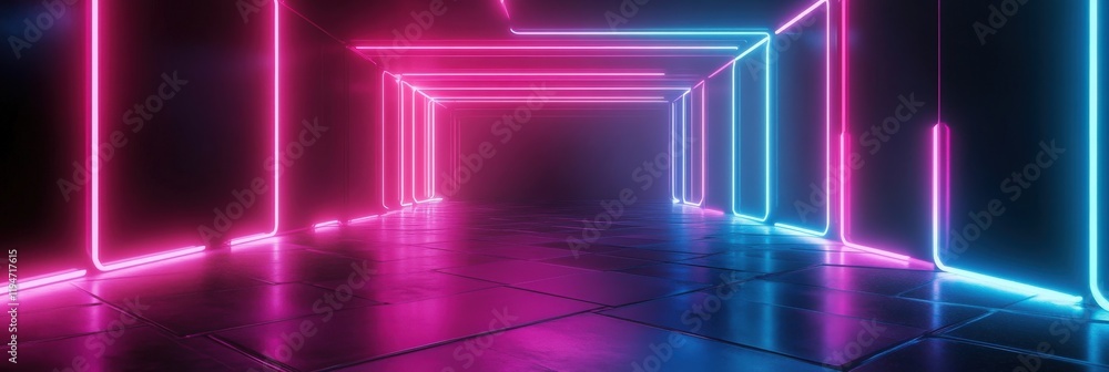 Poster a hexagonal grid with glowing neon lines, dark background