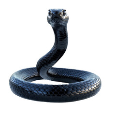 Fototapeta premium Glossy Black Snake, Isolated, Transparent Background, Copy Space.