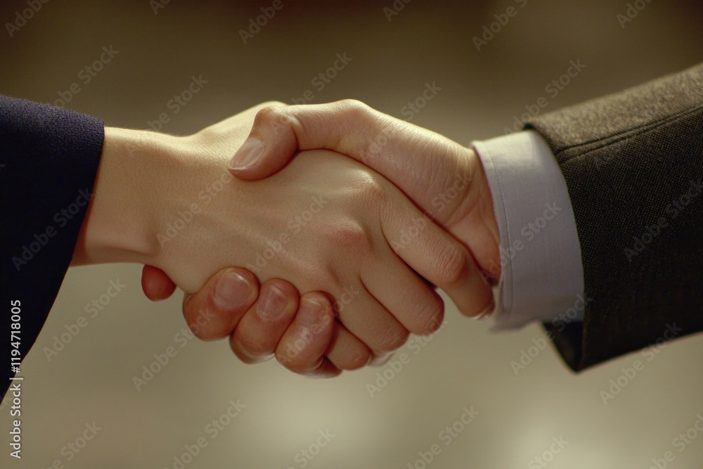 Poster a close-up view of two individuals extending their hands for a handshake, symbolizing agreement and 