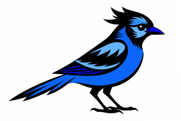 Fototapeta premium Blue Jay bird silhouette black vector art illustration.