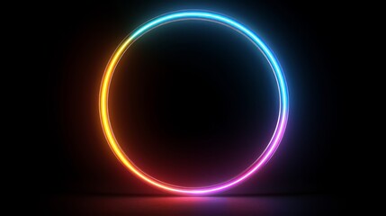 Colorful neon circle glowing in dark studio
