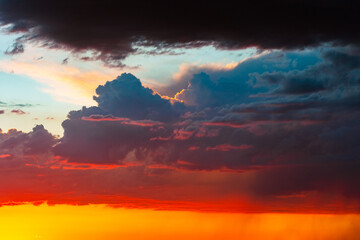 Cloudscape or landscape background photo. Dramatic clouds with rain