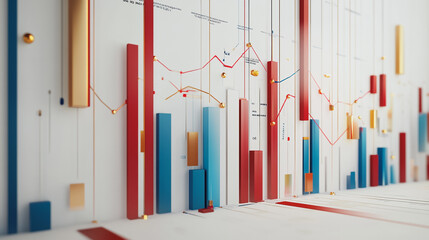 Obraz premium Abstract white background with Colorful charts and graphs with statistics to innovative analyze business potential and forecast future development of companies growth.