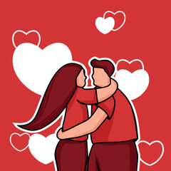 Minimalist Couple Embrace in Red, Ideal for Valentine's Day or Love Designs
