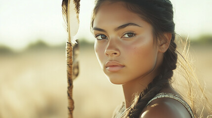 indianer, rerservat, aboriginal, leder, lederrock, inndigen, indianerin, rothaut, stamm, pfeil und bogen, frau, bird, schönheit, haar, gesicht, natur, ausserhalb, lächeln, leute, leitbild, person, som