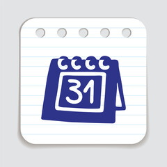 Doodle calendar schedule icon hand drawn with blue pen on a notepaper in flat style. Vector illustration