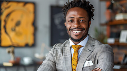 Confident Businessman Smiling in Modern Office