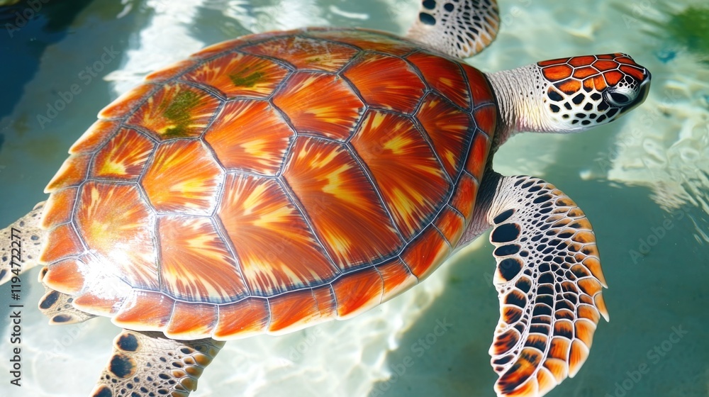 Poster a turtle swims in a calm pool of water
