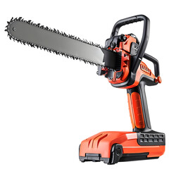 Fototapeta premium Powerful Chainsaw with Orange Handle isolated on transparent background