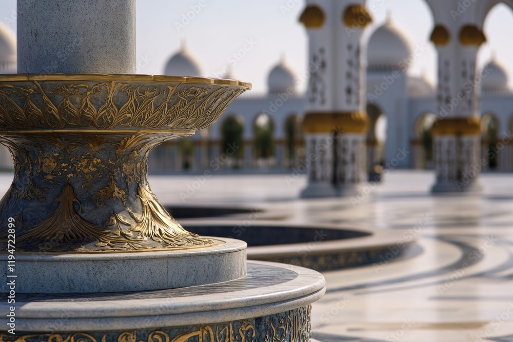 Poster A close-up view of a beautiful fountain in front of a large building, perfect for use in architectural or travel images