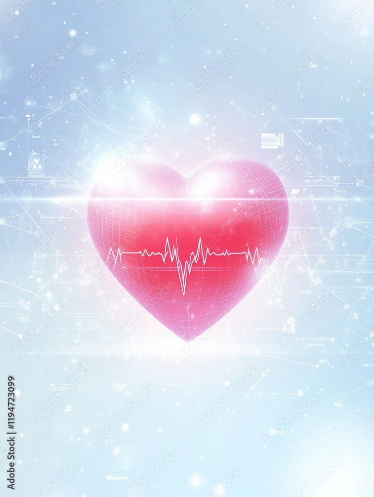 Leinwandbilder glowing red heart with cardiogram signal representing health and vitality in a dynamic digital envir