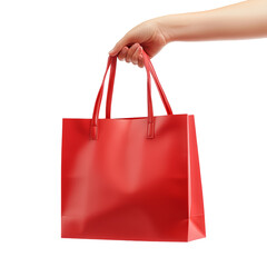 Red Shopping Bag in Hand with Straps Isolated on transparent background