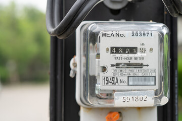 Electric measuring power meter for energy cost at home and office.