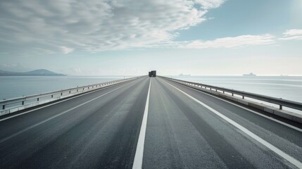 Fototapeta premium Coastal highway truck bridge ocean journey