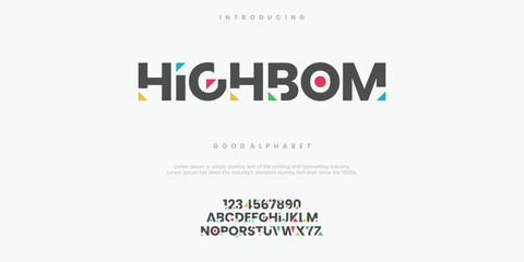 Highbom modern abstract alphabet font. Minimal technology typography, Creative urban sport fashion futuristic font and with numbers. vector illustration