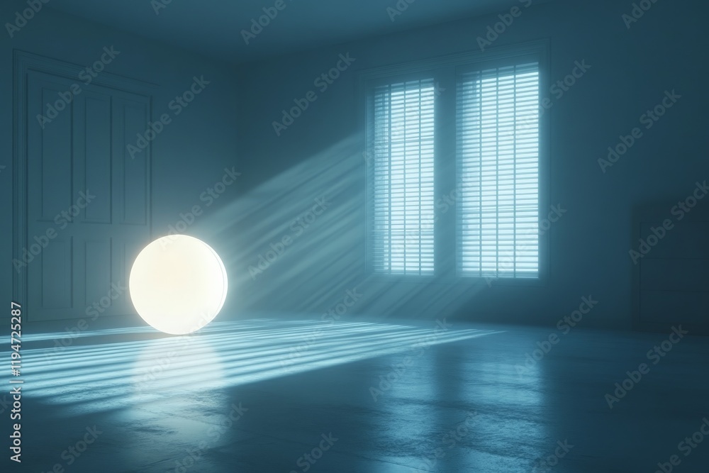 Fototapete a luminous sphere emits a soft, diffused light from a corner of a tranquil room, creating an atmosph