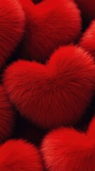 A collection of bright red, fluffy heart shapes that evoke affection and warmth, perfect for Valentine's themes.
