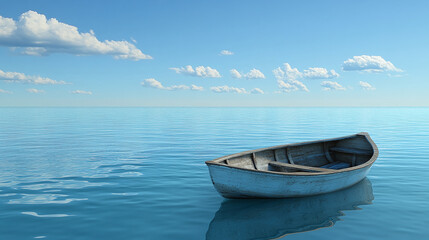 A peaceful boat rests on tranquil waters, surrounded by a vast blue expanse, creating an ideal backdrop for personal reflections or quotes. Generative AI