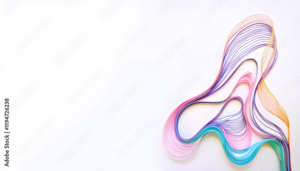 Poster neon wavy lines hand drawn with irregular spacing forming minimalist abstract pattern against pristi