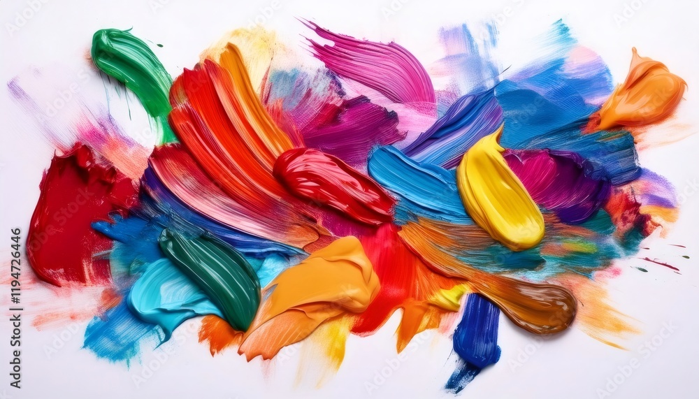 Poster bold contrasting colors colliding on a white canvas, creating an abstract artwork with dynamic brush