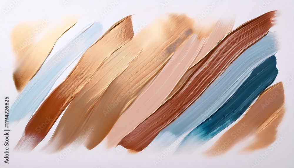 Poster warm and cool toned brush strokes are overlapping with slight transparency, creating an abstract des