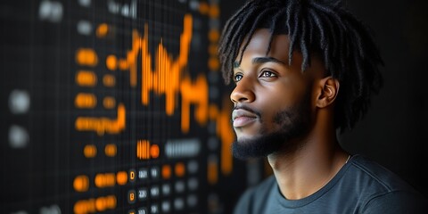 Focused young man analyzing financial data.