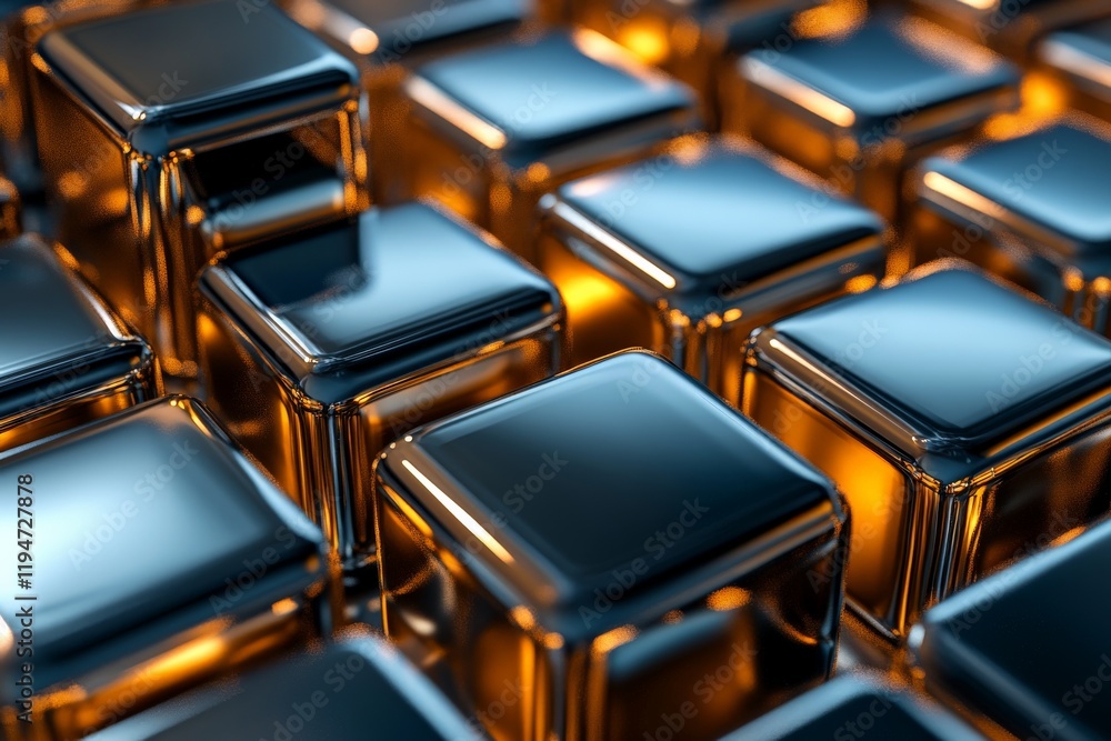 Aufkleber a collection of high-gloss metallic squares is bathed in warm light, creating a harmonious blend of 